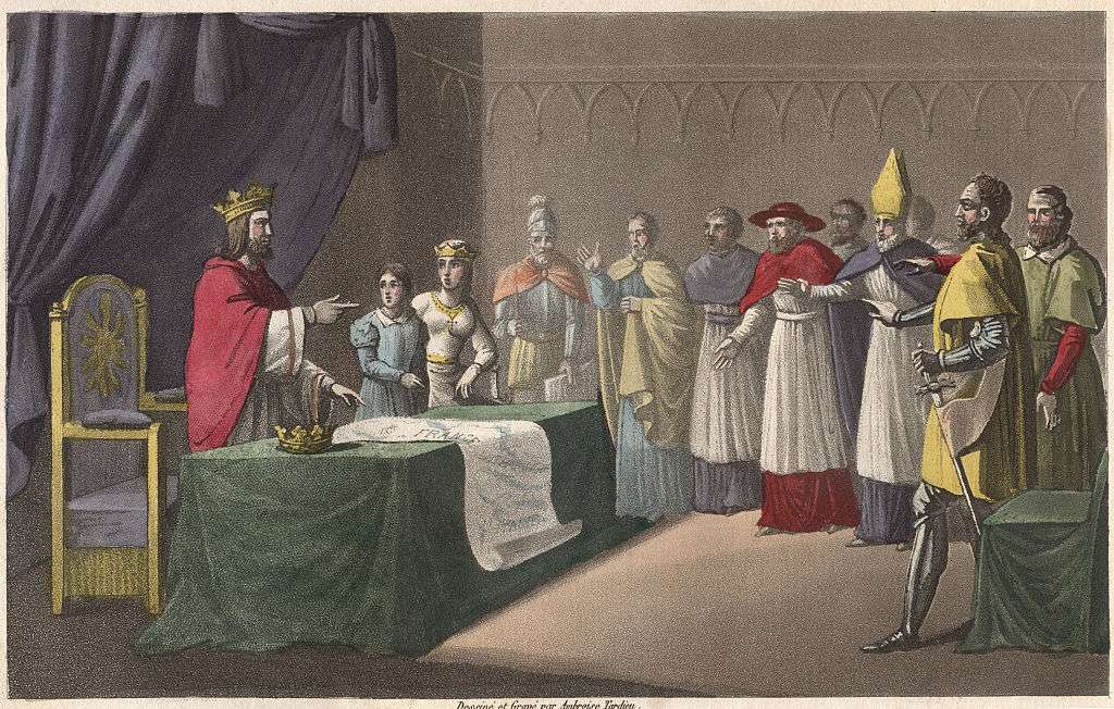 Louis the Pious dividing up his empire between his children (840), which would then divide further into the HRE / Contributor / Getty Images